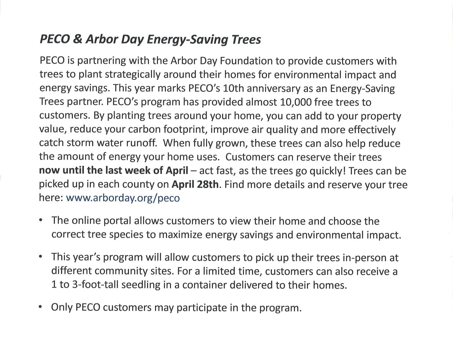 PECO & Arbor Day EnergySaving Trees Morrisville Borough